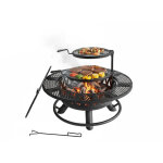 Brasero relaxdays, � 92 cm, 2 grilles r�glables, couvercle, tisonnier & housse, pour jardin, noir