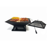 Brasero relaxdays, hxlxp : 36x45x45 cm, avec grille, pare - �tincelles, tisonnier, acier, jardin, noir ...