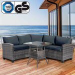 Salon de jardin 4 personnes bas 4 places, rotin tress alu, balcony gris trs fin et lgant, confortable, ...