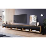 Bratex - meuble tv 300 cm lowboard a, meuble tv, clairage led inclus, couleur wotan / noir brillant