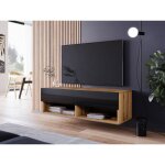 Bratex - meuble tv lowboard a 100 cm, meuble tv avec clairage led, deux tagres, coloris wotan / noir ...