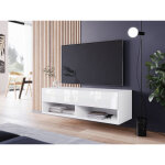 Bratex - meuble tv lowboard a 100 cm, meuble tv sans clairage led, deux tagres, couleur blanc / blanc ...