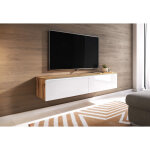 Bratex - meuble tv lowboard d 140 cm, meuble tv avec �clairage led, meuble tv suspendu, couleur wotan ...
