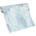 Bricoflor - papier peint bleu & blanc salon motif feuille | tapisserie motif feuille bleu aquarelle | ...