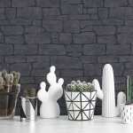 Bricoflor - papier peint brique noir moderne idal salon | tapisserie imitation pierre noire chambre ...