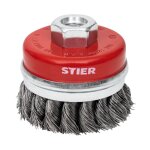Brosse boisseau stier acier, fil torsad, pour meuleuses d'angle,  65 mm, m14, paisseur de fil 0, 35 ...