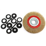 Brosse circulaire en acier diam�tre 150 mm , plate avec 10 anneaux pour touret � meuler, meuleuse d'�tabli, ...