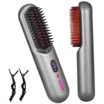 Brosse lissante pour cheveux sans fil, lisseur sans fil rechargeable, brosse chauffante portable 12 temp�ratur ...
