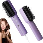 Brosse � lisser les cheveux sans fil, mini peigne portable pour femmes avec 3 niveaux de chauffage, brosse ...