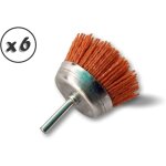 Brosse rotative m�tallique coupe � 75 mm lot de 6 sur tige � 6 mm brins nylon abrasif grain 80 pour perceuse ...