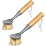 Brosse � vaisselle avec raclette int�gr�e et manche en bambou, brosse � r�curer pour nettoyer la vaisselle, ...