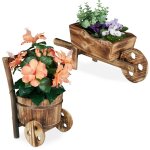 Brouette pour plantes, jeu de 2, bois brl, jardin dcoration, design vintage, hxlxp - relaxdays