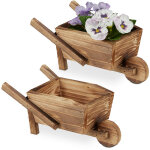 Brouette pour plantes, jeu de 2, bois brl, jardin dcoration, vintage, pour plantes, hxlxp 10x22x12 ...