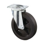 Roulette pivotante avec plaque � visser en caoutchouc plein �lastique noir roulement � rouleaux 125 mm ...