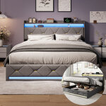 Bsmgsgn - lit coffre 160x200 cm, rangement hydraulique, led, recharge sans fil et ports usb int�gr�s, ...