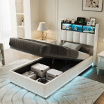 Bsmgsgn - lit coffre 90x200 avec �clairage led et usb, lit 1 place avec espace de rangement hydraulique ...