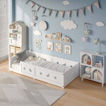 Bsmgsgn - lit enfant 90x200 cm cadre de lit en bois avec barri�re de s�curit� et sommier � lattes, design ...