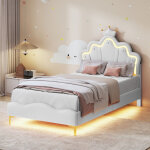 Bsmgsgn - lit enfant rembourr� 90x200 cm princesse couronne avec led r�glable, lit simple pour fille ...