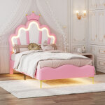 Bsmgsgn - lit enfant rembourr� 90x200 cm princesse couronne avec led r�glable, lit simple pour fille ...