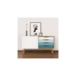 Woodman - buffet 1 porte 4 tiroirs blanc et bleu - clyde