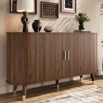 Buffet 140x40x79, 5 cm � portes coulissantes textur�es, 2 tiroirs et �tag�res, mdf noyer