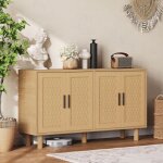 Buffet 140x40x80cm - armoire de rangement - 4 portes - aspect rotin style scandinave salon chambre - ...