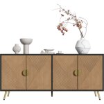 Buffet de 160 cm, quatre portes, poign�es dor�es bross�es et pieds de table laqu�s brillants
