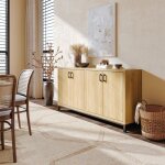 Buffet 160x35x80 cm, meuble de rangement moderne avec 4 portes et structure industrielle pour cuisine ...