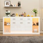 Buffet 160x40x75 cm, meuble de salon, avec �clairage led et 3 tiroirs, finition laqu�e brillante, commode ...