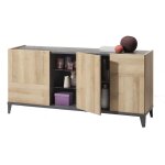 Buffet 180 cm chne et gris avec 3 portes et 1 compartiment avec 2 tagres en verre - monza