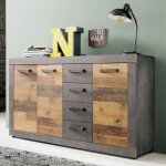 Trendteam - buffet 3 portes 4 tiroirs 151x37x86 cm dcor bois vieilli - linda
