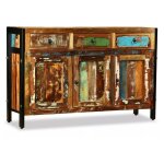 Buffet 3 portes 3 tiroirs bois massif recycl� et m�tal noir boust