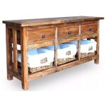 Les tendances ? buffet bois massif recycl� 3 tiroirs ? 3 paniers amovibles ? style vintage ? rangement ...