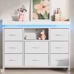 Buffet bahut meuble de rangement - 8 tiroirs en tissu - avec lumi�re led multicolore et chargeur usb ...