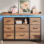Buffet bahut meuble de rangement - 8 tiroirs en tissu - avec lumi�re led multicolore et chargeur usb ...