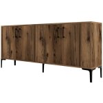 Buffet bas 4 portes vranus 180cm bois naturel et m�tal noir