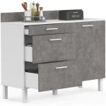 Buffet bas casserolier de cuisine 120 cm cina plan de travail h. 83 cm 1 porte + 3 tiroirs blanc et effet ...