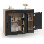 Buffet bas de cuisine 110 cm alto avec rangements fa�on h�tre et noir