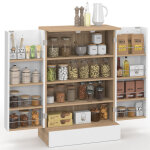 Buffet bas de cuisine alto h. 90 cm avec rangements blanc et bois