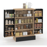 Buffet bas de cuisine alto h. 90 cm avec rangements noir et bois