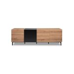Buffet bas - decor chene et noir - 4 portes - nola - l 200 x p 42 x h 65 cm Buffet bas - decor chene et noir - 4 portes - nola - l 200 x p 42 x h 65 cm