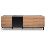 Buffet bas - decor chene et noir - 4 portes - nola - l 200 x p 42 x h 65 cm