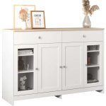 Buffet en bois blanc vein�, quatre portes, deux tiroirs, une porte vitr�e. id�al pour le salon ou la ...