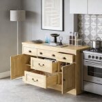 Buffet en bois massif 135 x 39 x 80 cm - 5 tiroirs, 2 portes, plateau spacieux, style scandinave