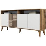 Buffet en bois noyer et blanc 4 portes roma 160cm