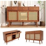 Buffet - commode - 3 tiroirs - 3 portes coulissantes - rotin en osier