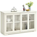 Buffet de cuisine 2 portes coulissantes en verre et 2 couches réglables, buffet cuisine meuble rangement ... Buffet de cuisine 2 portes coulissantes en verre et 2 couches réglables, buffet cuisine meuble rangement ...