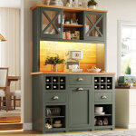 Buffet de cuisine haut avec led, �tag�res r�glables, prises et usb, vert antique, 120x45x188 cm