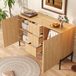Buffet et enfilade avec 2 portes et 1 tiroir, fa�ades g�om�triques, en mdf, 115, 5�40�76 cm, naturel