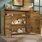 Buffet et enfilade avec 2 portes, 4 tiroirs et niche ouverte, �tag�res r�glables, mdf, ch�ne, 150�40�90 ...